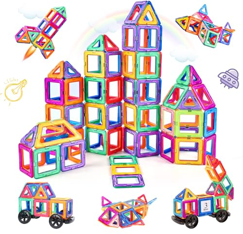 aaczly Costruzioni Magnetiche Bambini 82 Pezzi Blocchi Magnetici per Bambini 3D Blocco Magnetico Costruzioni Giocattolo Magnetiche Educativi Calamite Montessori per 3 4 5 6 7 8 Anni