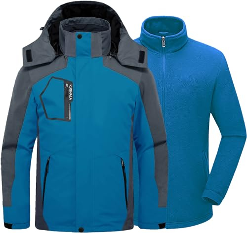 Kugnala Herren Winter-Skijacke, 3-in-1, wasserdicht, warm, Fleecefutter, Mantel, Kapuze, winddichte Jacke, S-6XL