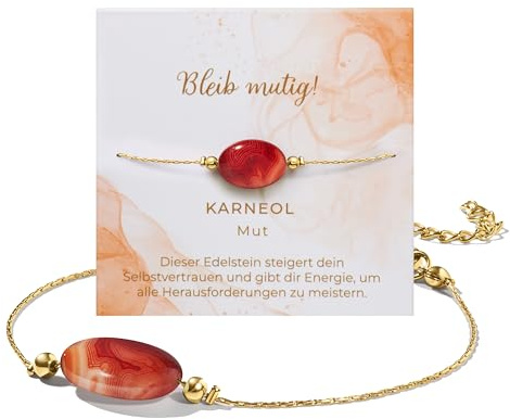 PURAJA Edelstein Armband Damen | 18k echt vergoldet | Handgefertigt | Mit Geschenkverpackung | Mutmacher | Motivationsgeschenk