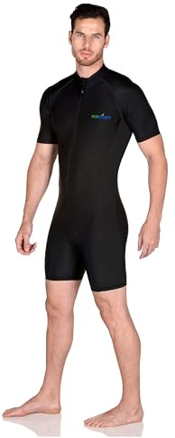 EcoStinger Men's Sunsuit One Piece Swimsuit Bodysuit Surf Suit UV Protection Swimwear UPF50+ Black (US, Alpha, Small, Regular, Regular, Standard, Black)