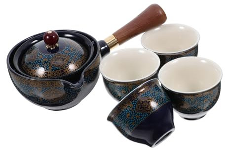 Alipis Chinese Style Tea Set Ceramic 360° Side Handle Tea Pot with Infuser and 4 Cups Porcelain Kung Fu Teaware for Home and Travel