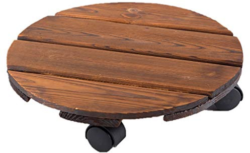 JDSHFEN Wooden Plant Pot Caddy with WheelsIndoor Outdoor Flower Pot Tray Rolling Trayer Garden PotGarden Plant Dolly Trolley/Square/35Cm，Round-30Cm