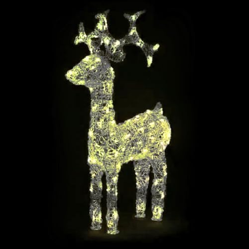 BAKAJI Renna Natalizia Luminosa Addobbo per Esterno, Cervo Luminoso LED Addobbi Decorazioni Natalizie Fuoriporta Giardino, Decorazione 3D di Natale per Esterni IP44 (Bianco Caldo, 65 cm)