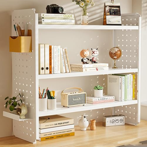 Regal Schreibtisch, Schreibtisch-Stecktafel, Lochplatte Schreibtisch, Schreibtisch-Organizer, 3-stufiges Schreibtisch-Bücherregal, Schreibtisch-Regal, for Heimbüro, Wohnheim(White,50x20cm/20x8in)