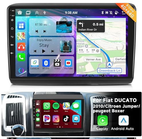 6G+128G 8-Core Podofo 9 Bilradio Bluetooth För Fiat DUCATO 2010/Citroen Jumper/peugeot Boxer Carplay Android Auto Wireless,Wifi GPS Navi HIFI/RDS/FM DSP,Android 13 Radio 2 din med AHD-backkamera