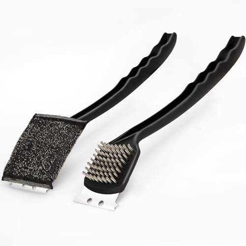 Grill Brush with Scraper Set 2 PCS Stainless Steel Wire Brush with Spatula and Bristle Free Steam Cleaner for BBQ Grill Cleaning Barbeque Grill Brushes