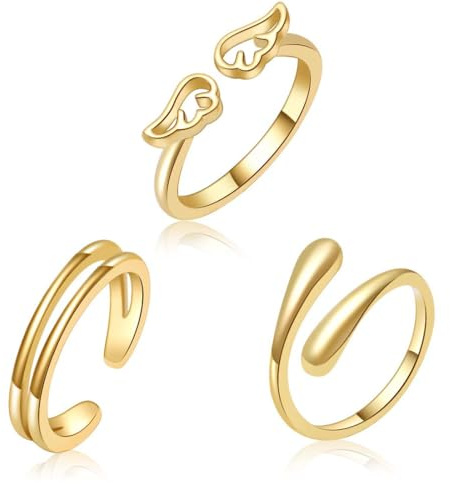 IKOPFLN Juego de 3 Anillos de Oro de 18K para Mujeres,Ajustables para los pies,Anillos de verano para los pies - Estilo A