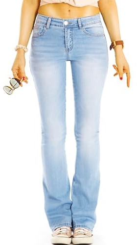 Generisch Medium Waist Bootcut Stretch Jeans Hosen in hellblau Schlagjeans - Slim Fit Passform- Damen - j14i (DE/NL/SE/PL, Alphanumerisch, S, Regular, Regular, hellblau)