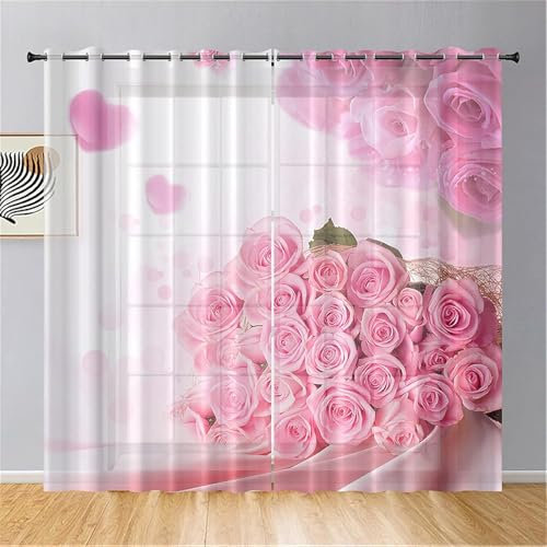 Aozhiswe Pink Roses Curtains 3D Female Girl Blackout Curtains for Bedroom Window Curtain Living Room Window Drapes, Decoration Window Treatments W 29.5 x L 65 Inch Set of 2 Panels a.2772