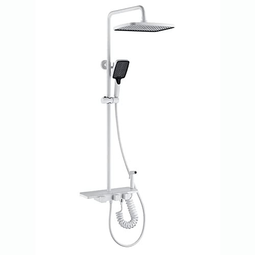 Miscelatore Vasca, Set Miscelatore termostatico Doccia con soffione, Set Doccia Bianco, Rubinetto Doccia a Parete, Set Doccia con Miscelatore a Pioggia, doccetta a 3 modalità, doccetta Bidet, beccu