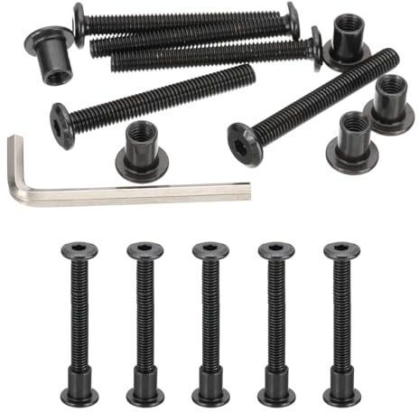 PATIKIL 10 Satz M6x50mm Innensechskant Verbindungsschraube mit Hülsenschrauben Hülsenmutter, Kohlenstoffstahl Verbindungsschrauben Set mit Innensechskantschlüssel für Holz Möbel, Schwarz