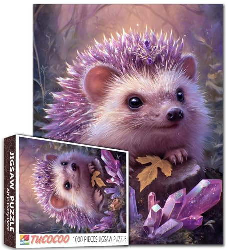 Aihonmin Puzzle fantaisie hérisson de 1 000 pièces, cristaux et forêt enchantée pour adultes – Puzzle d'art animal pour jeux d'activités familiales – Puzzle à faire soi-même pour la décoration murale