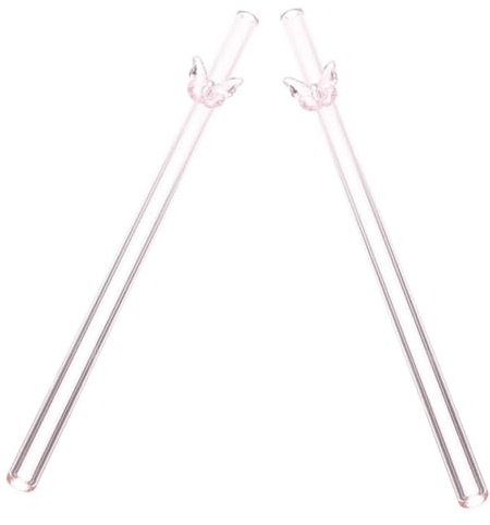 TOPPERFUN 2piezas Pajitas Largas De Vidrio Reutilizables Pajitas De Vidrio Forma De Para Cócteles Bebidas y Fiestas Transparente