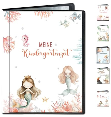 Minilino Kindergartenmappe 20 Premium Klarsichthüllen A4 [SCHUTZ UND AUFBEWAHRUNG VON BILDERN] Dokumentenmappe für die wichtigen Bilder | Ordner für die Erinnerung (Meerjungfrau)