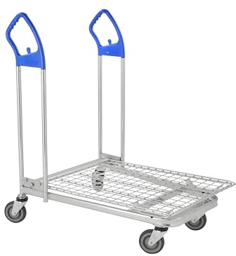 The Workplace Depot Mesh Retail Trolley – Zinc-Plated Steel Foldable Platform, 200 kg Capacity, Ergonomic Handles & Swivel Wheels – Ideal for Warehouses & DIY Stores