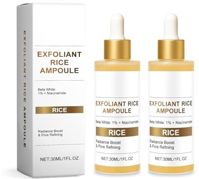 Peeling-Ampulle aus weißem und schwarzem Reis – Peel Shot Glow Rice Ampoule 2025 Neue Formel für Gesicht und Körper – Sanftes Peeling für alle Hauttypen (White Rice/2pcs)