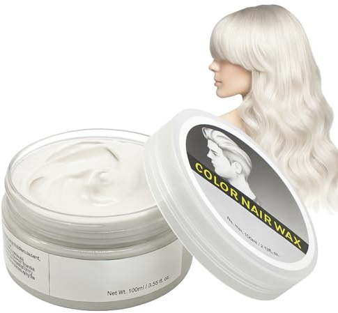 White Hair Dye Temporary Hair Wax, Halloween Dark White Hair Dye Washable Mud, white Hair Spray for Instant Colour Change, Non-Damaging Styling Cream, Easy Wash Out for Men & Women 100g