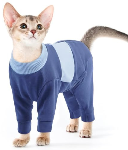 Ropa para Gatos, Algodón Suave Chaleco con Mangas Ropa Invierno Abrigo Pullover Gatos Body Traje de Recuperación Cómodo Jersey Gato Sphynx(Azul, S)
