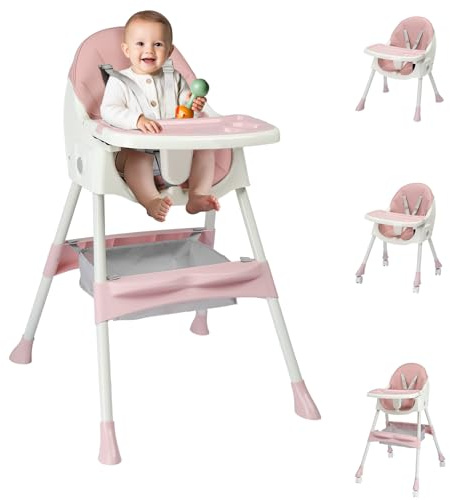 LEADZM 2 in 1 Hochstuhl Baby, 3 Winkel, Abnehmbares Doppeltablett (Pink)