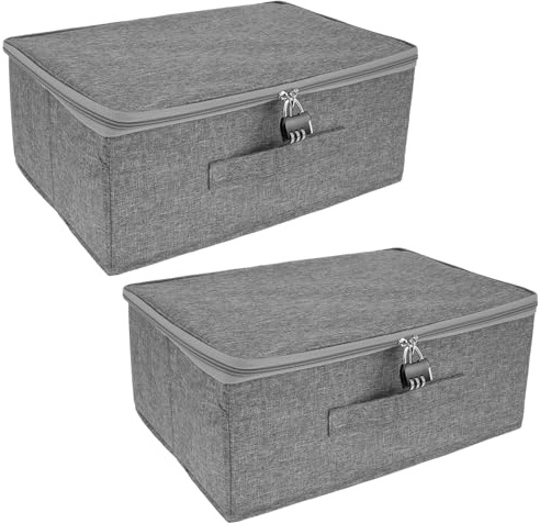 KEGAJEGA Scatola richiudibile, 38 x 25,5 x 16 cm, con coperchio, pieghevole, con serratura per riporre vestiti, giocattoli, medicinali, dolci, articoli da toeletta (2 pezzi)