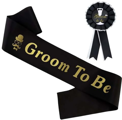 2 Stück Bräutigam Schärpe und Abzeichen Set Satin Junggesellenabschied Deko JGA Schärpe für Hochzeit Bachelor Party Groom to Be Accessoires