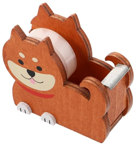 FIXOSHEE Niedlicher Hunde Klebebandabroller aus Holz mit Präziser Schneidefunktion Multifunktionaler Tisch Organizer für Scrapbooking Schule und Basteln Tragbarer Klebebandhalter