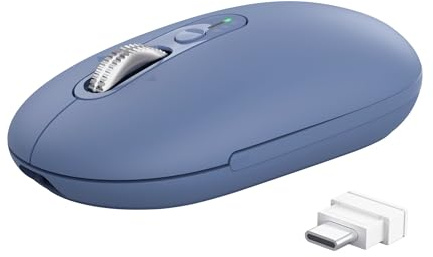 Trust Seron Wiederaufladbare Kabellose Maus Ultraschnelles Scrollrad, Blau | Horizontales Scrollen, Bluetooth + 2.4GHz, Leise Tasten, 65% Recyclingkunststoff, Mehrgeräte Funkmaus, Laptop PC Mac