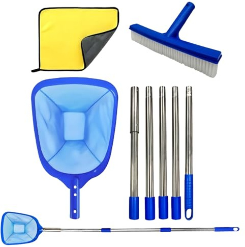 Kit di pulizia per piscina - Spazzola a maglia fine per pulizia - Kit Skimmer Per Piscina Con Rete Per Foglie | per piscine interrate, fuori terra, cortili, patii, giardini, parchi, laghetti, vasche i