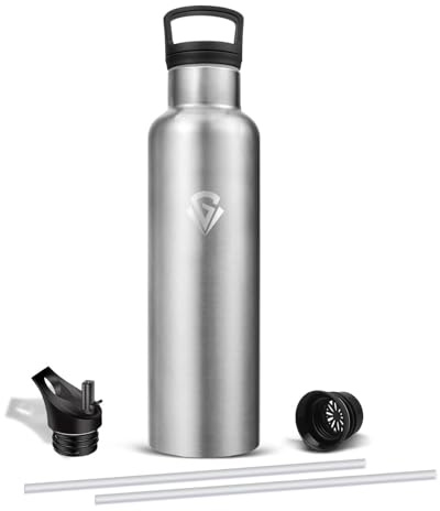 Mujigaga Borraccia Termica 1 litro, a Prova di Perdite Borraccia Palestra, Borracce Acciaio Inox con Cannuccia, Bottiglia Termica Senza BPA per Scuola, Fitness, Ciclismo
