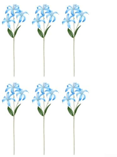 Lot de 6 bouquets de lys artificiels de 60 cm, fleurs artificielles réalistes pour centre de table, décoration de table de bureau, bricolage (bleu)