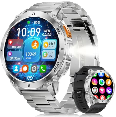 LIGE Smart Watch for Men with 730mAh Battery, 1.62 AMOLED HD Touch Screen, Military Smartwatch with LED Light, Sleep Monitor, IP68/3ATM Waterproof, 110+ Sports Modes, Android/iOS Compatible Silver