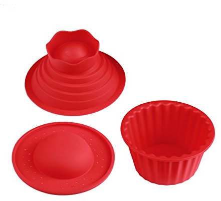Hanperal 3Pack Cupcakes Bake Set, giant cupcake mold, Silicone Cupcake Cake Mould-Red