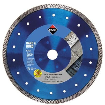 RUBI | Disco de Diamante para Porcelánico TURBO VIPER (TVA) | Disco para Amoladora de 125 mm para el Corte de Materiales con Espesores de >20 mm | Solo para Corte Recto