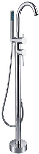 BERNSTEIN - Robinet Mitigeur Baignoire sur pied en Laiton Chrome 117cm + Douchette & Flexible 1,5m, Design Rond Moderne + Cartouche céramique - 8028