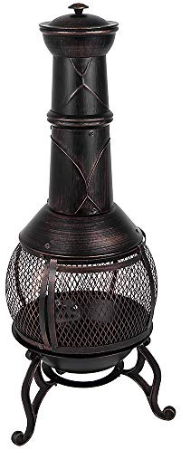 Fire Vida Steel Chimnea Outdoor Garden Patio Heater Grill Black and Antique Gold, Large