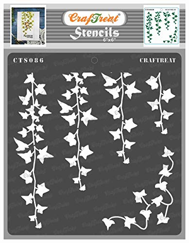 CrafTreat Efeu-Schablonen zum Malen auf Holz Leinwand Papier Stoff Boden Wand und Fliesen Hängender Efeu (15 x 15cm) wiederverwendbar, DIY Kunst, Handwerk, Schablonen, Blatt, Natur - blumen schablonen