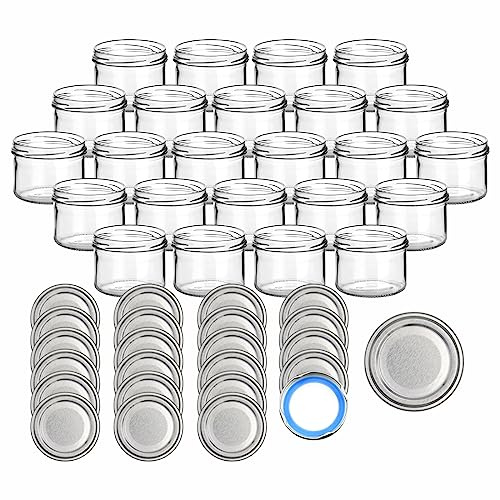 gouveo 24er Set Einmachgläser 230 ml rund mit Schraubdeckel silberfarben BS - Vorratsgläser mit Drehverschluss TO82 - Leere Gläser für Marmelade, Honig, Selbstgemachtes (EGW230SBS)