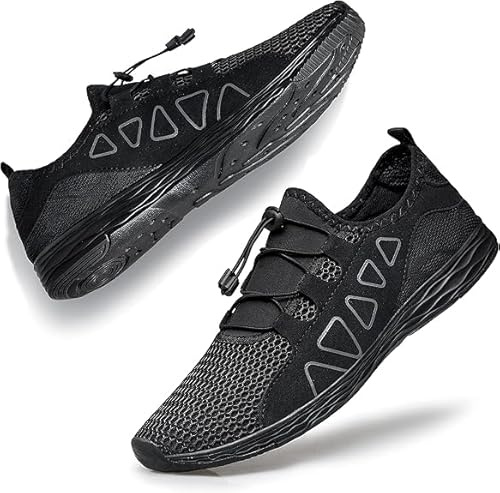 Raoendis Mens Womens Water Shoes - Unisex Aqua Swimming Shoes Quick Drying Lightweight Beach Trainers for Sailing Diving Lake Black Size 10