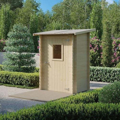TheGoodGarden Casetta Porta Attrezzi in Legno 1,5x1 m Jack addossata con Porta finestrata, Pavimento e Copertura Inclusi, Abete Naturale, Made in Italy