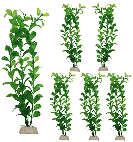 RJMBMUP Fish Tank Decorations，Long Artificial Plastic Plants Aquarium Ornaments Green Color Accessories Set for Tropical Goldfish 6 Pack