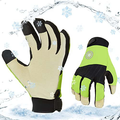 Vgo… 1 Paar 32℉ oder mehr 3M Thinsulate C40 gefüttert Winter Premium Schweinsleder wasserdichte Arbeitshandschuhe (PA1016FW)