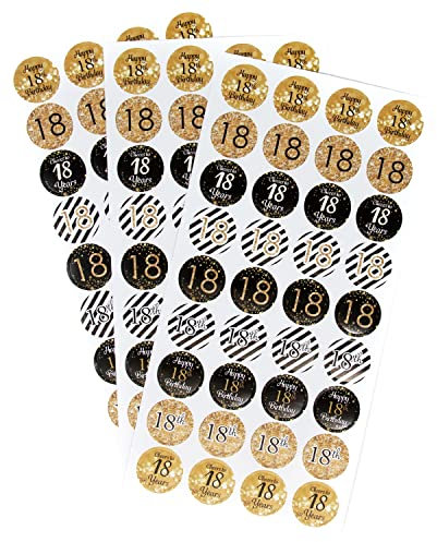 Oblique Unique® 18. Geburtstag Sticker Jubiläum Deko Aufkleber 108 Stück Feier Party Geschenk Dekoration Geburtstagsdeko Gold Schwarz Weiß