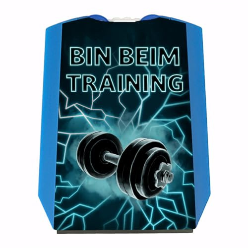speecheese Bin beim Training Parkscheibe mit Hantel-Motiv und 2 Einkaufswagenchips witziges Geschenk für Sportler oder Bodybuilder die im Fitnessstudio und Gym sind Parkscheibe für das