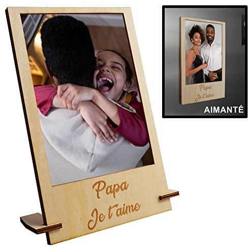 Zinello Design - Marco de fotos personalizado de madera imán para nevera o con soporte para colocar para regalar a tu padre | Foto formato estándar 10 x 15 cm | Portafotos magnético | Idea de regalo