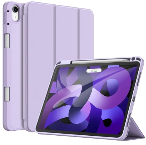 JETech Fodral för iPad Air 11 Tum M4/M3/M2 (2026/2025/2024), iPad Air 5/4 (10,9 Tum, 2022/2020 Modell) med Pennhållare, Smal Tablett Case med Mjuk TPU Tillbaka (Ljuslila)