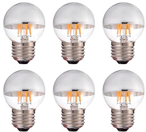 TPMAFF LED Bulbs Half Chrome,E26/E27 Base Vintage Edison Bulbs,G45 Half Silver Reflected Bulb,Magic Bean Lamp Light Source,4W Dimmable 2700K (6-Pack)