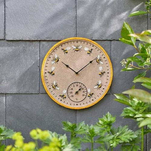 Smart Garden Products 5164018 Outside In Beez Wall Clock and Thermometer, 12