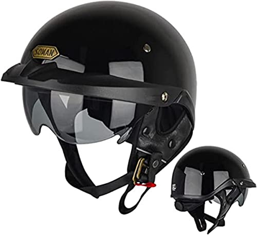 Retro Deutscher Stil Motorrad Jet Helm Mit Versteckter Schutzbrille Halbschalenhelm ECE-Zulassung Roller Helm Für Männer & Frauen Scooter-Helm Moped Cruiser Chopper Sturzhelm 1,L