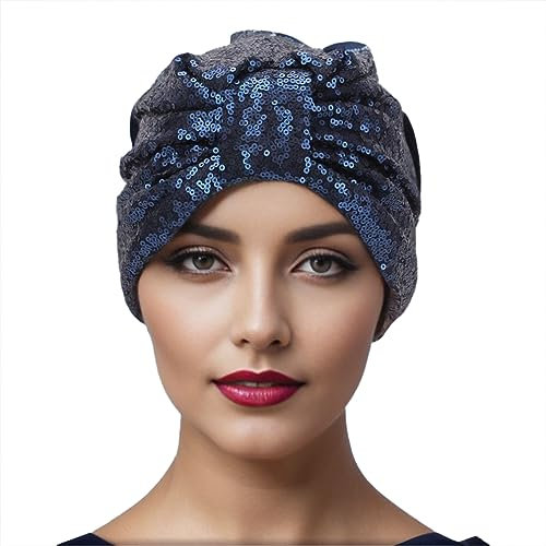 SJTJSPX Turban Mütze Damen Schlafmütze Weiche Elastische Bandana Cap Knot Bonnet Beanie Haarausfall Chemo Hüte Pailletten Headwraps Frauen Kopfbedeckung Mode Hijab Cap Muslim Kopftuch