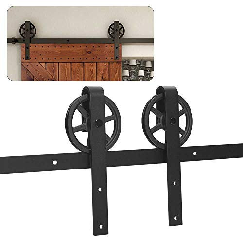 TSMST 120CM/4FT Schiebetürsystem Komplett Set für Schiebetüren Schwarz Schienen Kit Passend für eine einzelne Holztür,Big Speichen Rad Roller